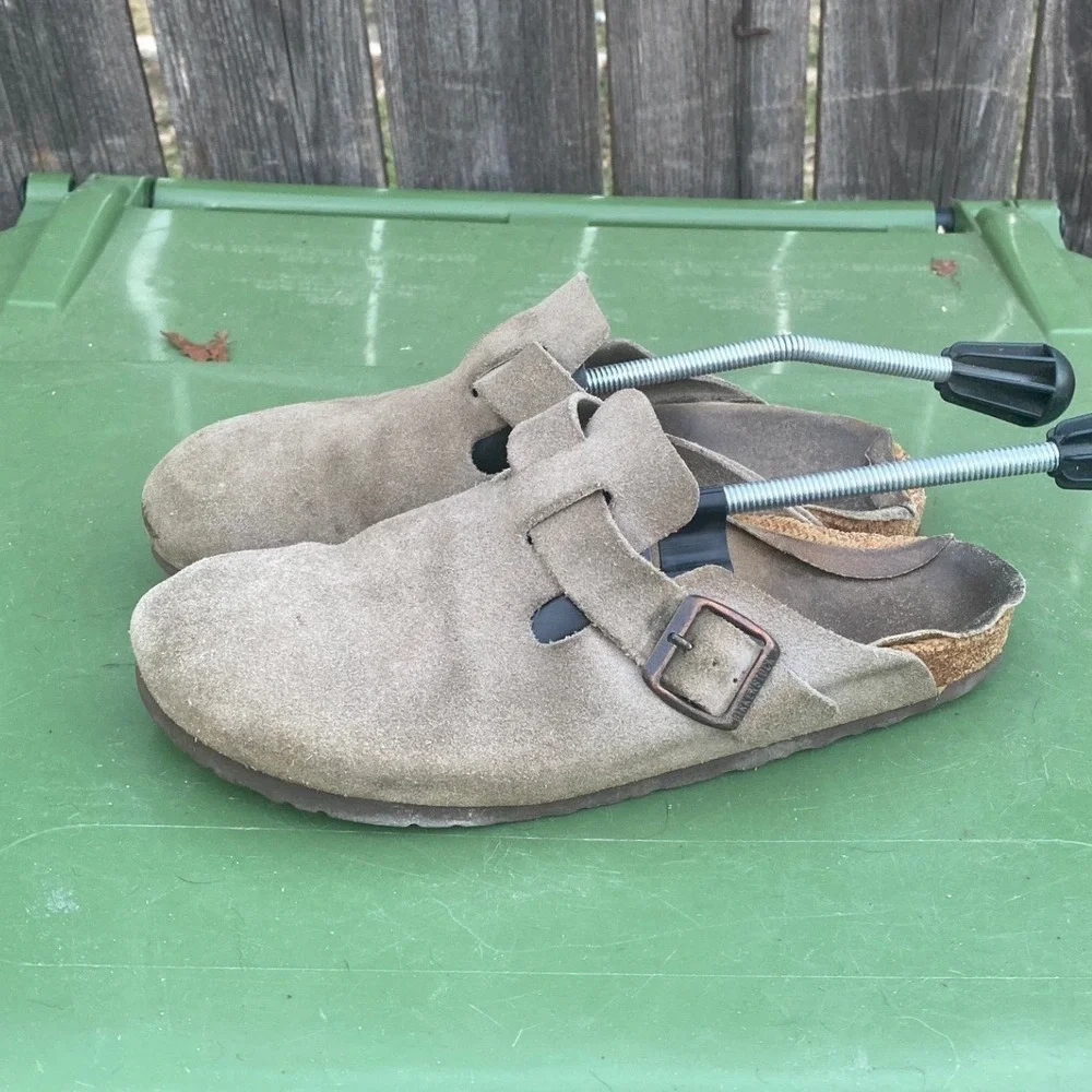 Birkenstock Boston Suede Clogs Taupe Mens Size‎ 41 M8 L10 Adjustable Strap